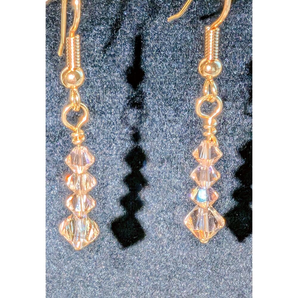 Light Peach/Pink AB Crystal Triple Bicone Beaded Dangle Earrings